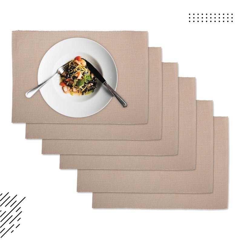 Encasa XO Dining Placemat Set of 6 | Solid Beige Color | Fine Ribbed Cotton Table mat | Size 19x13 in | Machine Washable - Image 4